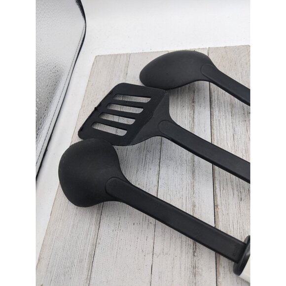 Set of 3 Nylon Utensils Solid Spoon Slotted Spatula Turner Flipper Black Plastic - Picture 7 of 7